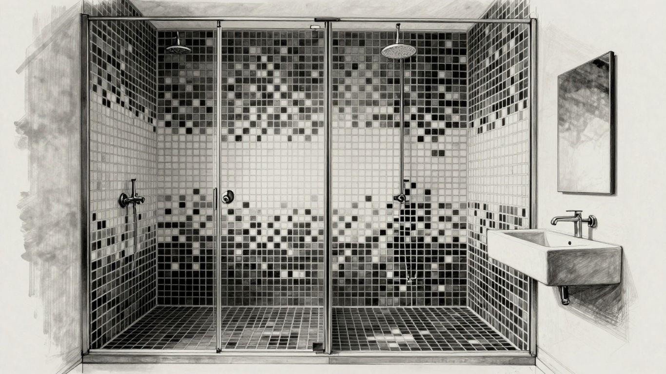 Black and white mosaic tiles in a modern bathroom.