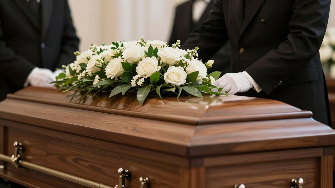 Funeral flowers on a casket