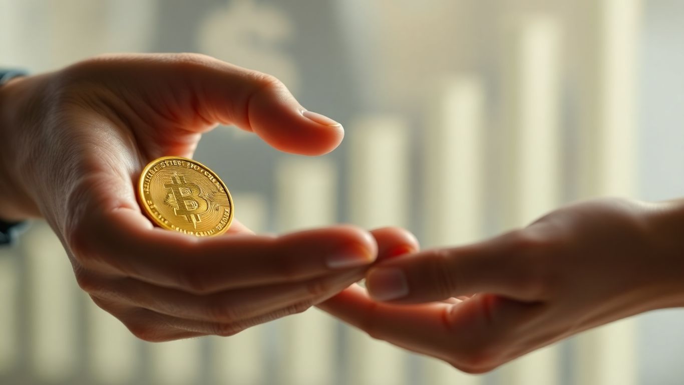 Golden coin held in hand, financial growth concept.