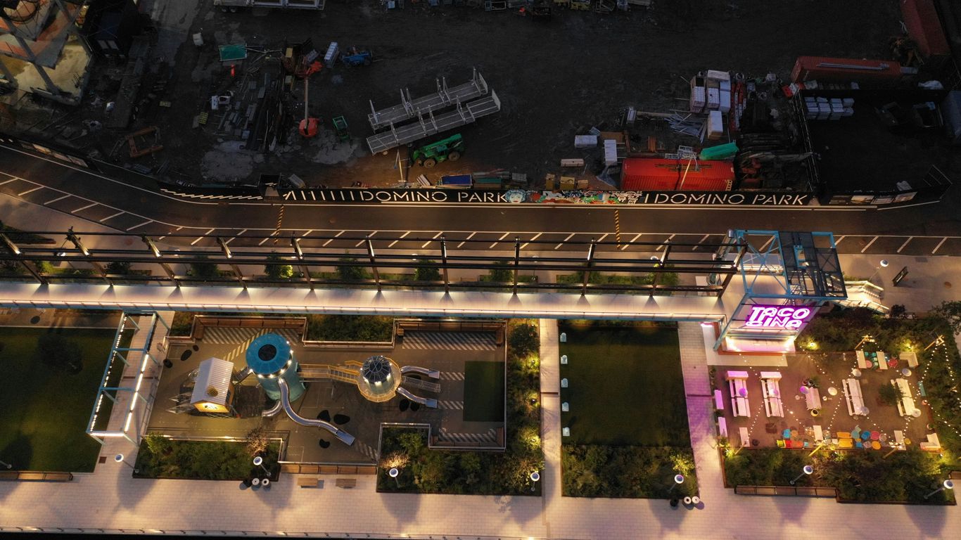 aerial view of city buildings during night time