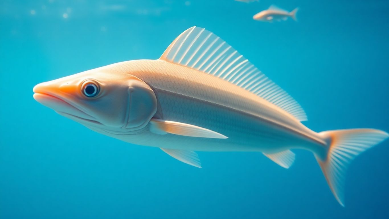 Peixe nadando em água azul clara.