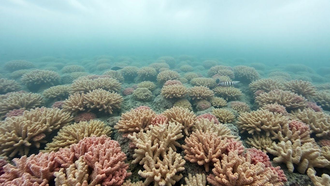 Coraux blanchis et vie marine affectée par l'acidification.