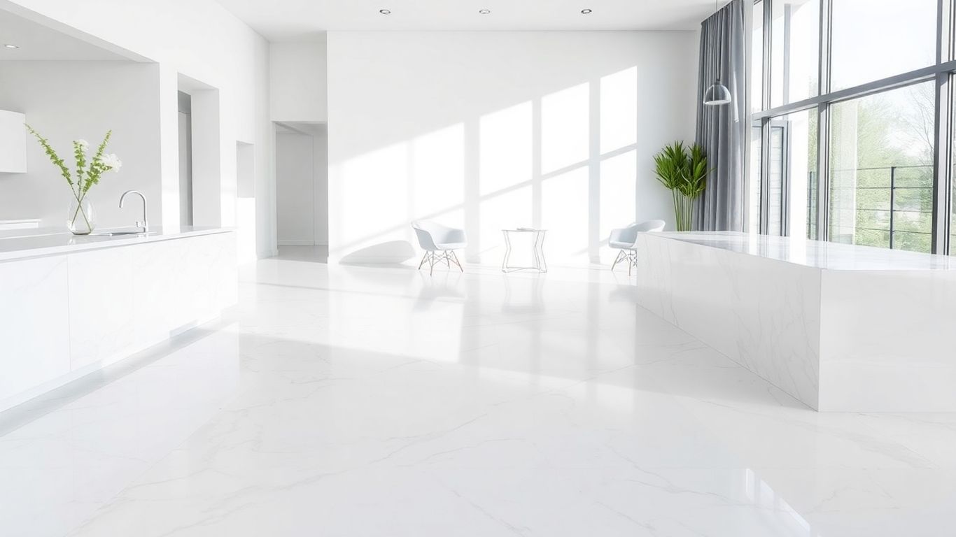 Modern interior with Bianco Dolomite marble surfaces