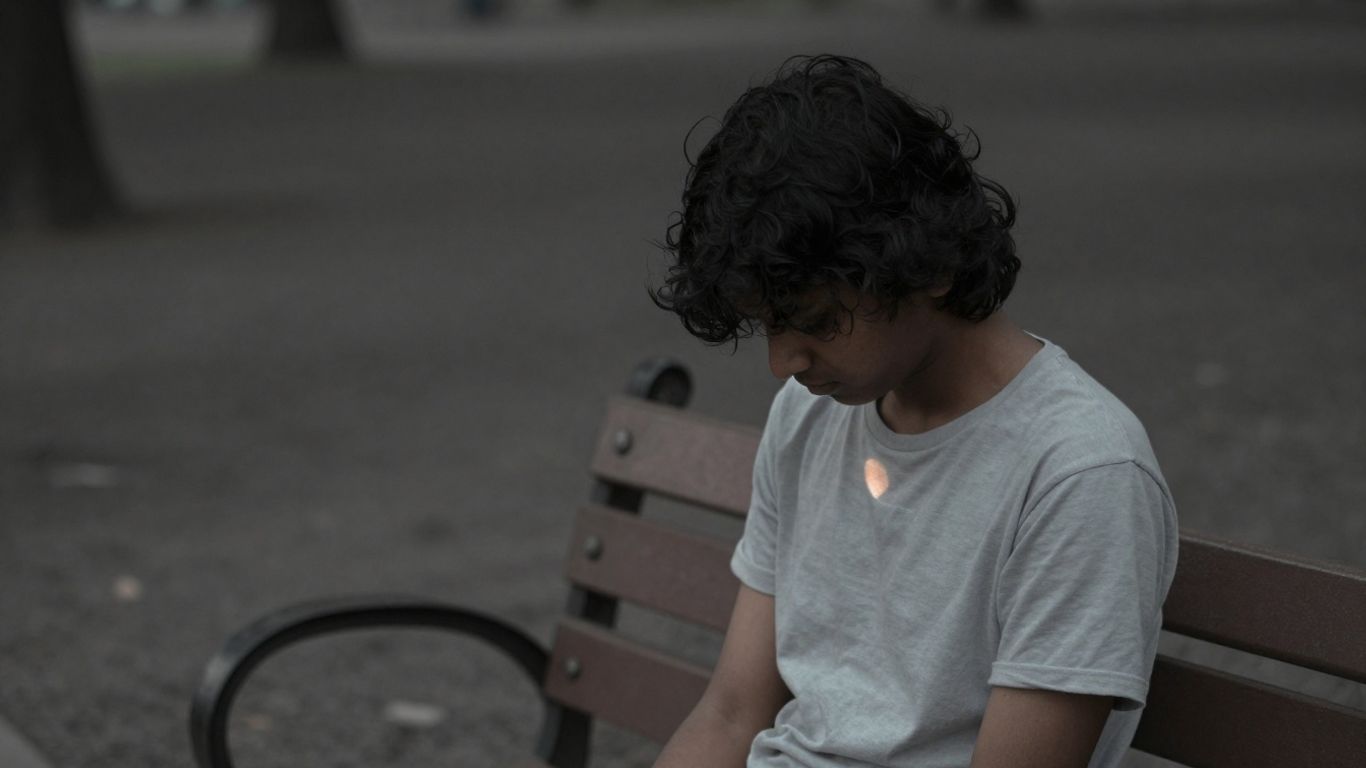 Pessoa sentada sozinha em um banco de parque.