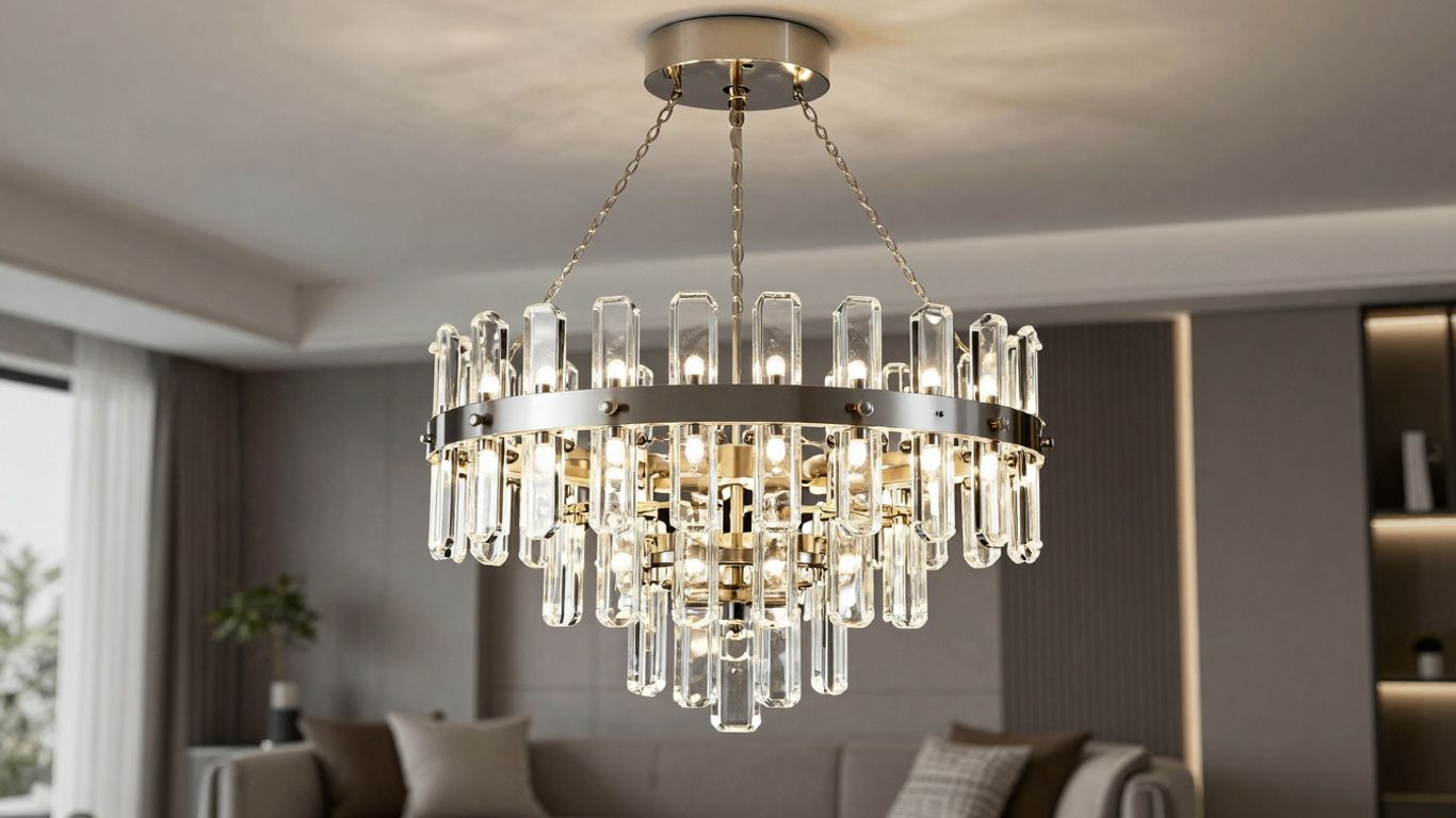 Modern chandelier in a stylish UK home interior.