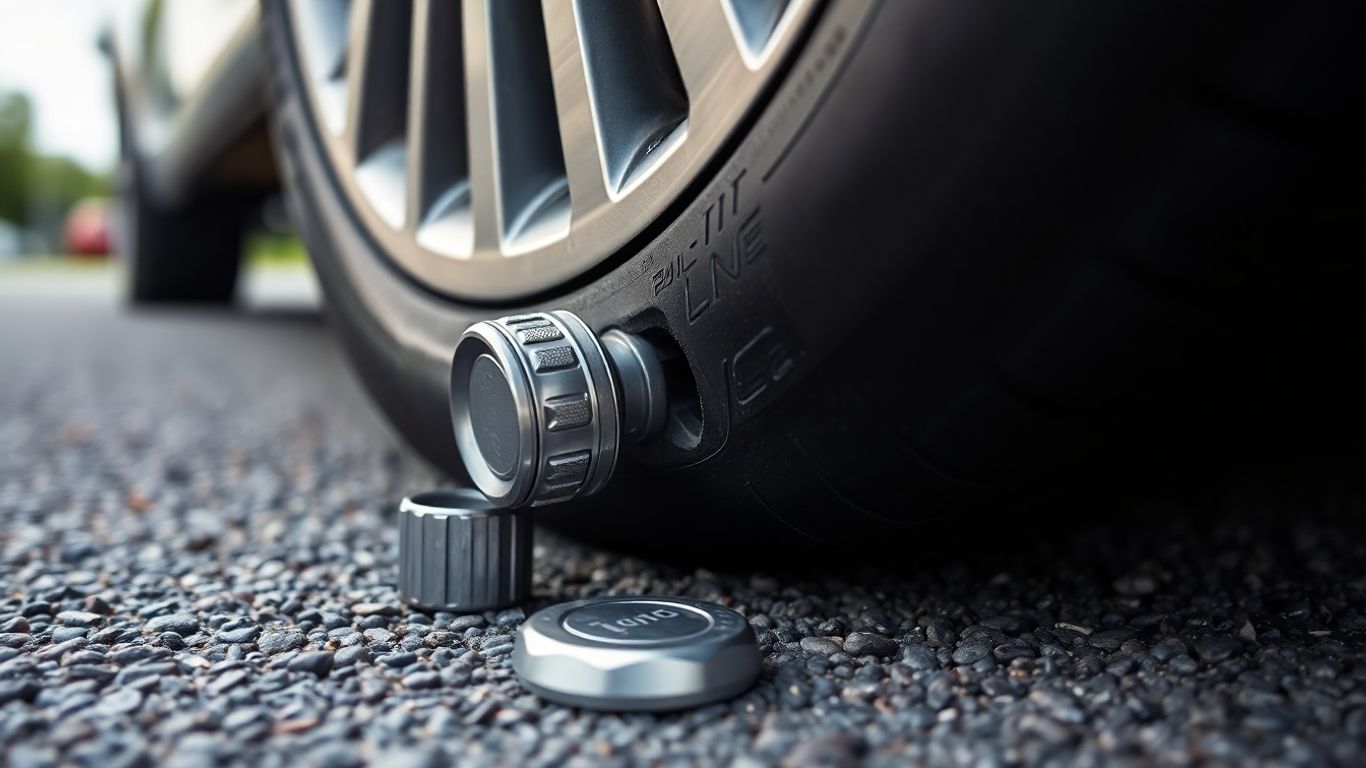 Tire valve stem with cap nearby