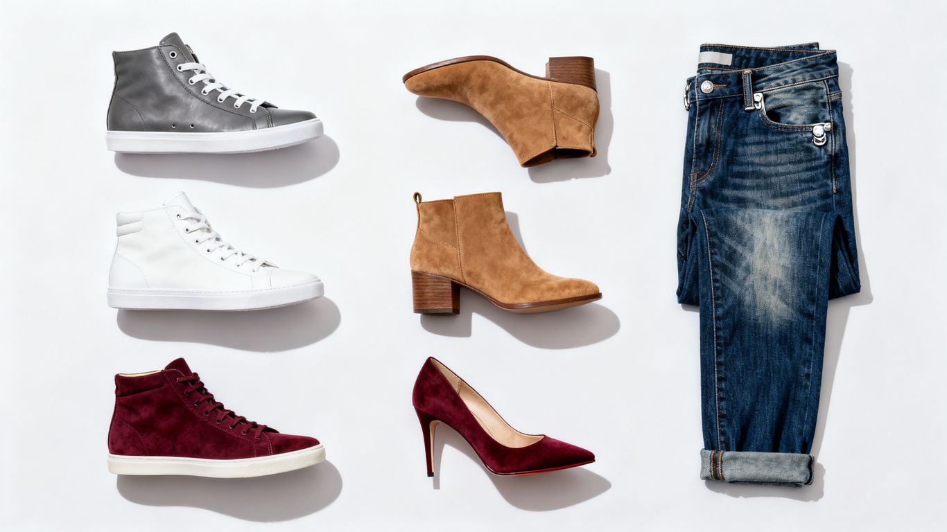 Stylish shoes paired with denim jeans.