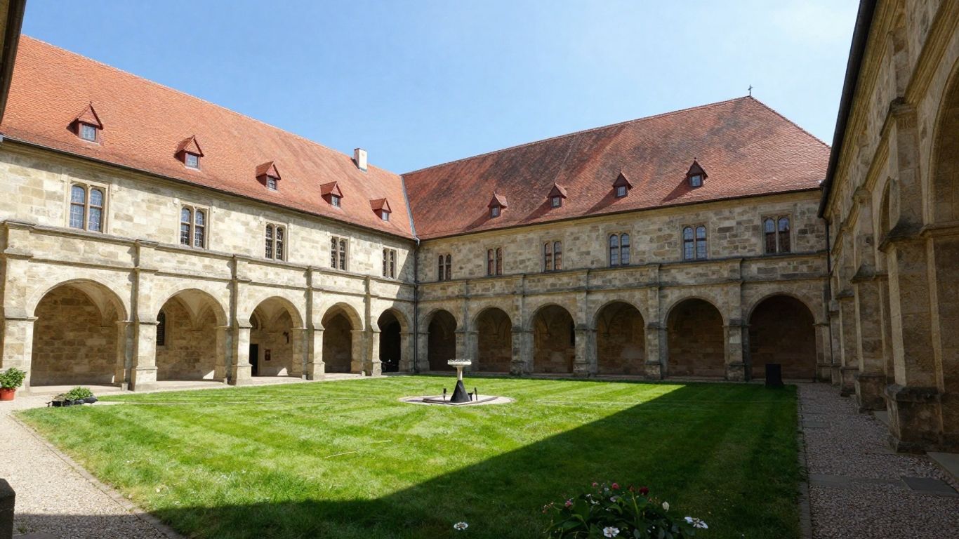 Kloster Walkenried Hof mit alten Mauern und Grünpflanzen