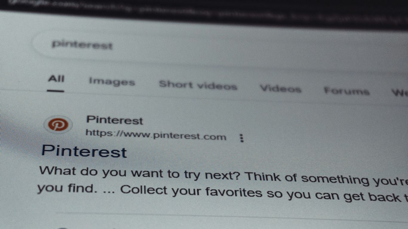 Search results page for pinterest on a screen.