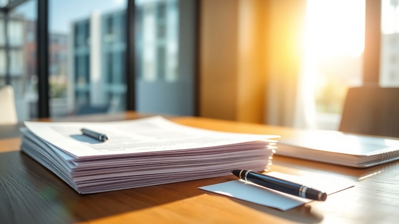 Dosar acte firmă și pix pe birou