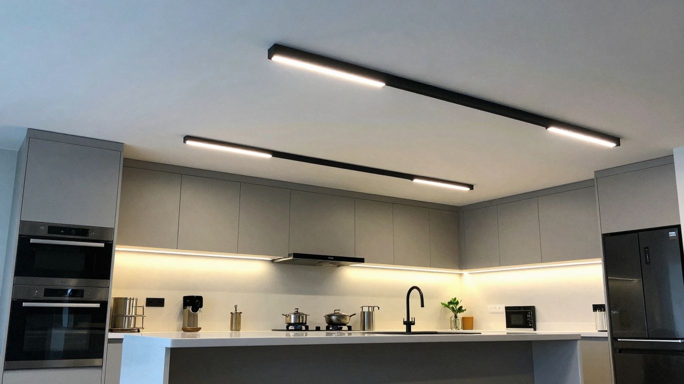 Smart kitchen lighting brightening a low-ceiling space.