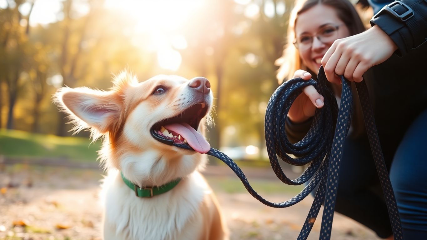 Dog ready for a walk in the park.