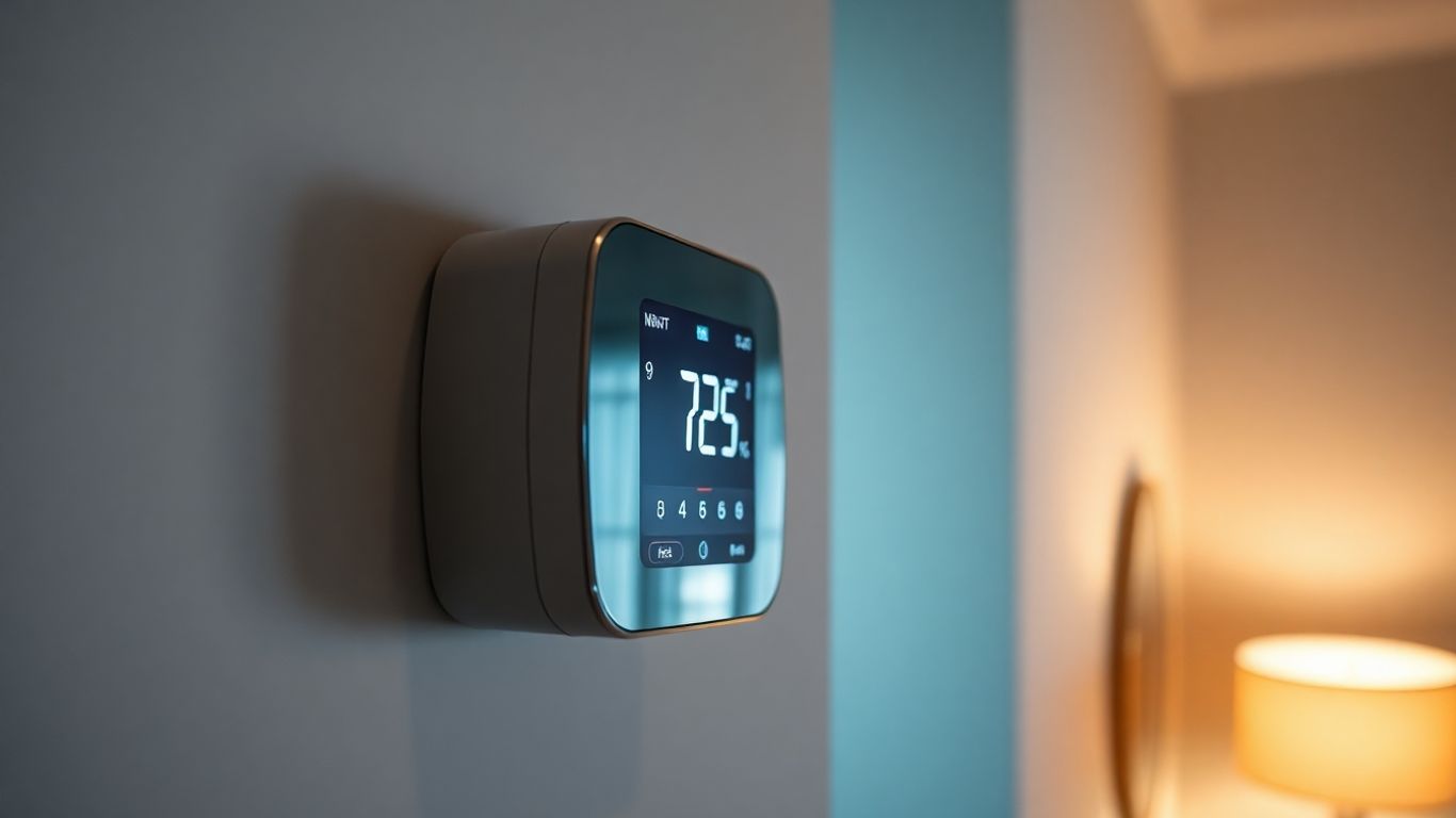 Thermostat mural affichant la température ambiante.