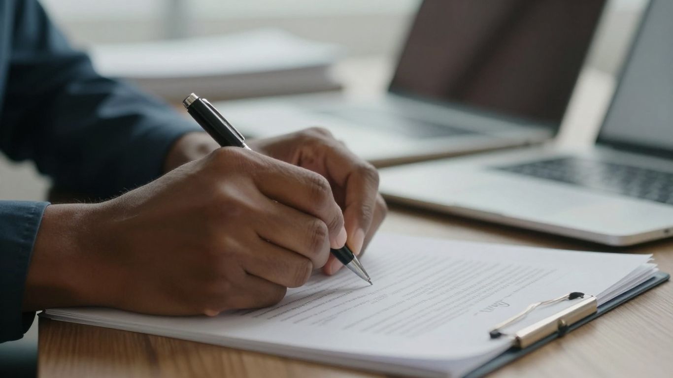 Mains tenant un stylo au-dessus d'un document