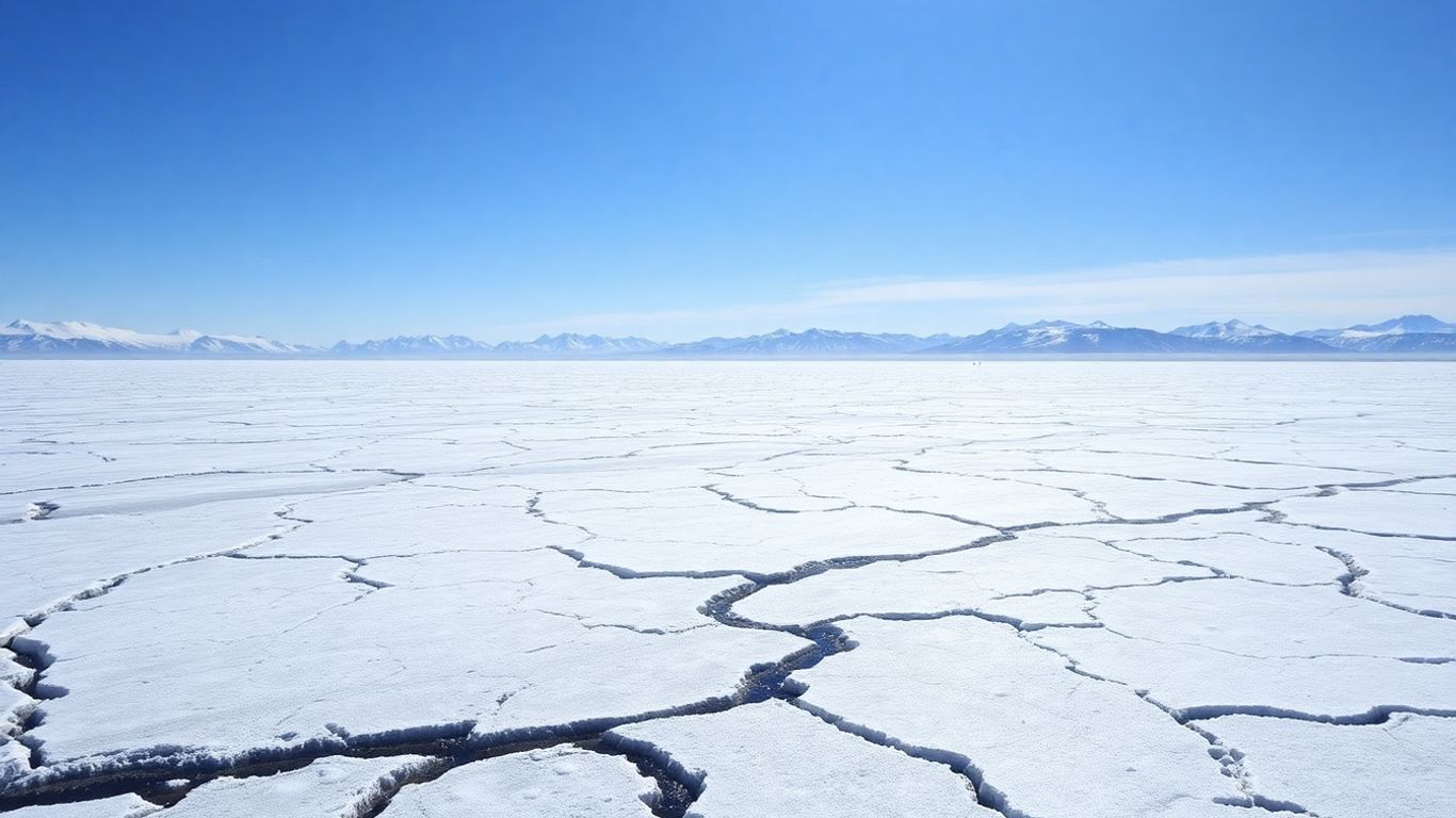 Paysage de permafrost gelé et craquelé.