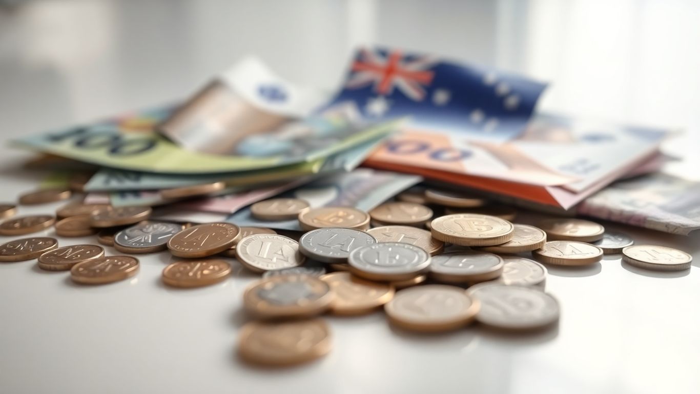 Australian dollars and coins, money, finance