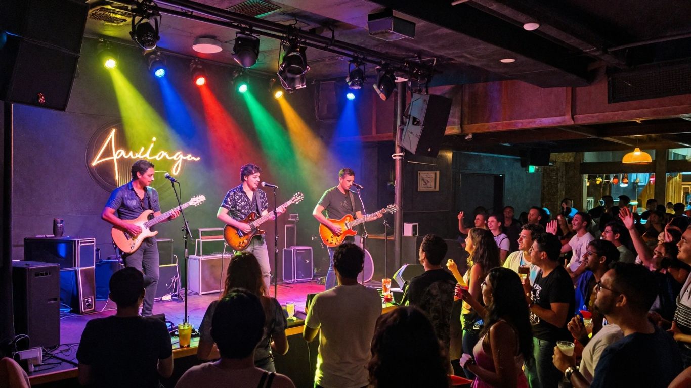 Band playing live music on stage in a Cabo nightclub.