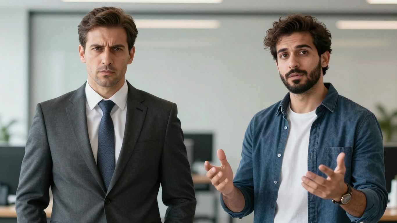 Businessmen showing contrasting levels of flexibility.