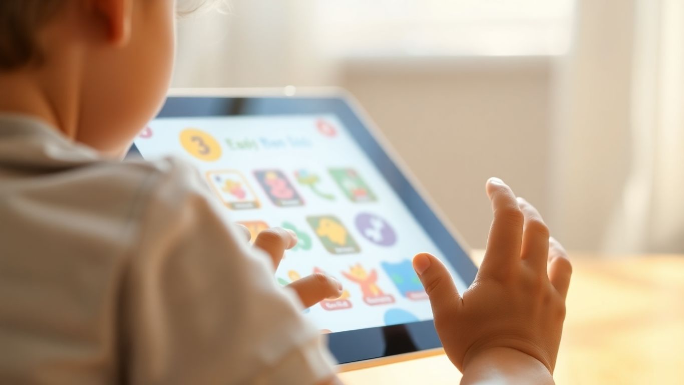 Copil jucându-se pe o tabletă cu jocuri educative.