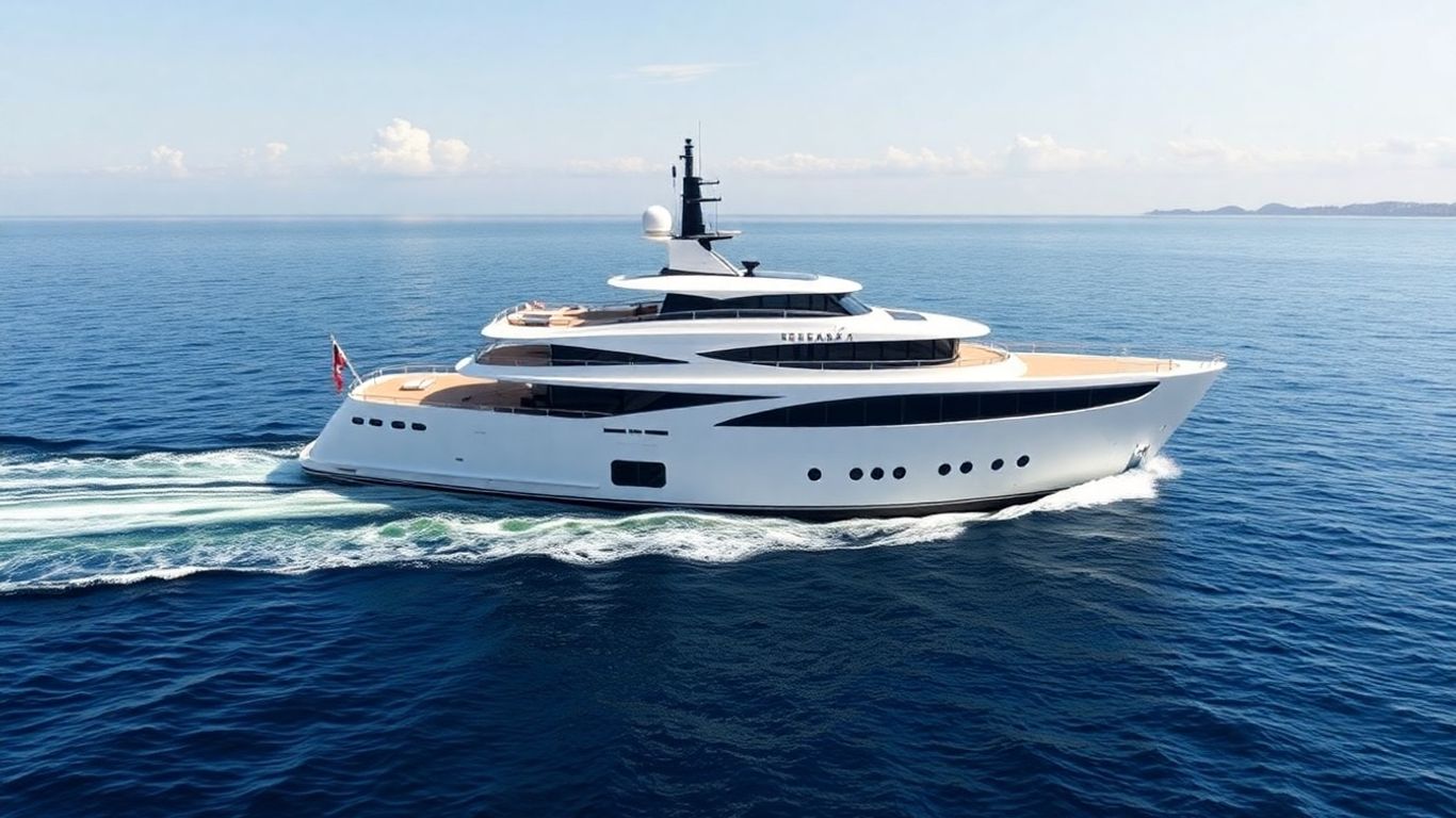 Modern 67m luxury yacht with solar panels cruising sea