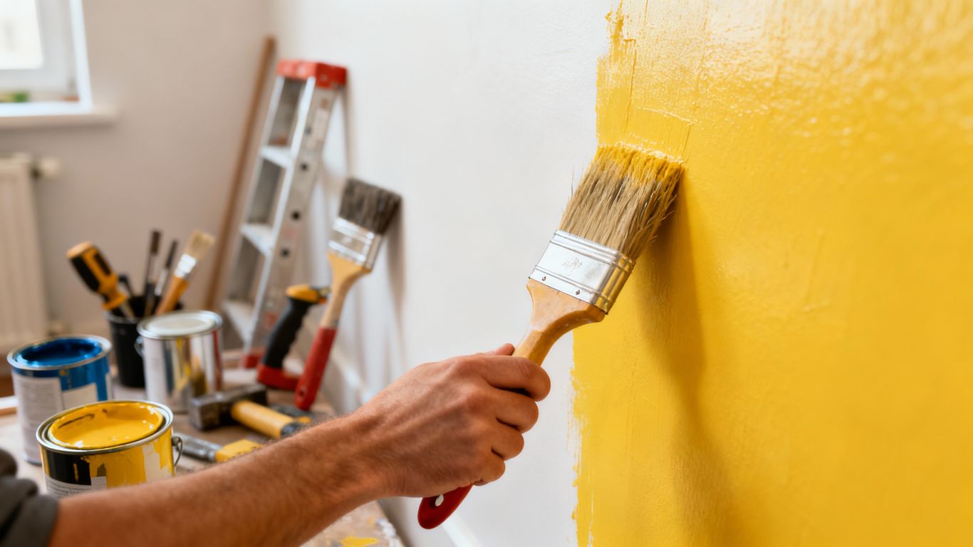 Painter applying fresh paint for smooth professional finish