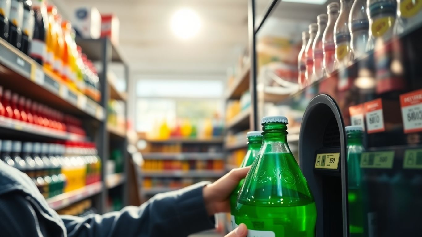 Client returnează sticle la supermarket.