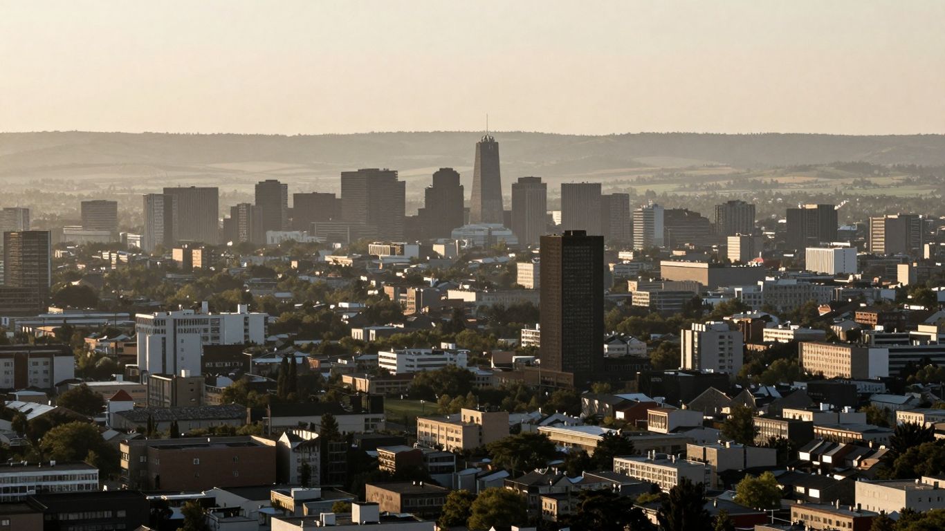 Cityscape merging with rural land, annexation concept.