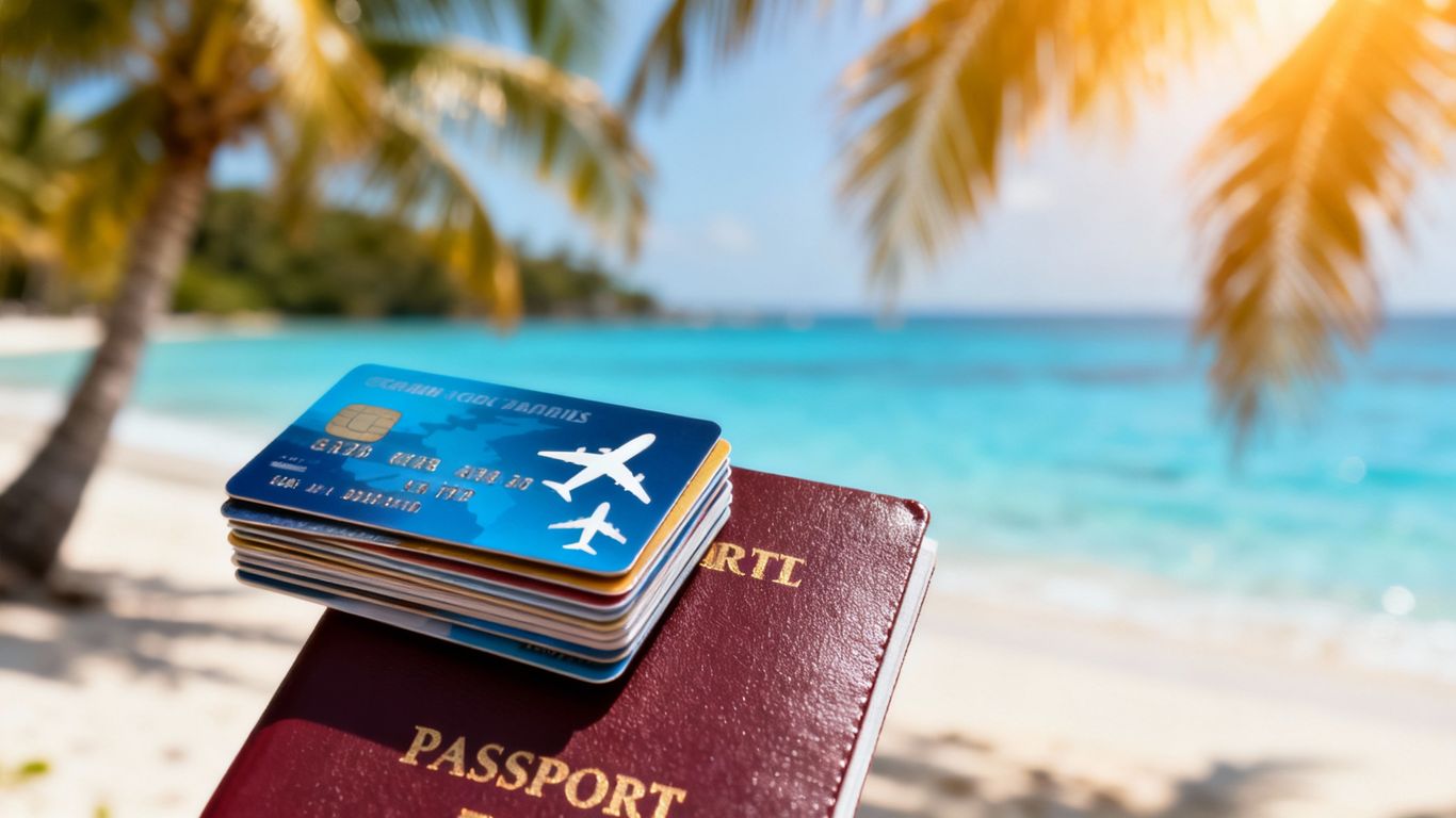 Credit cards and passport for booking free flights