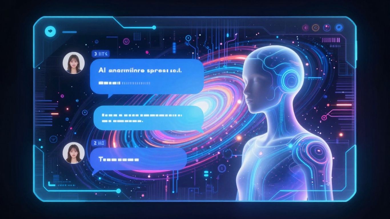 Futuristic AI chatbot interface with glowing circuits and digital art.