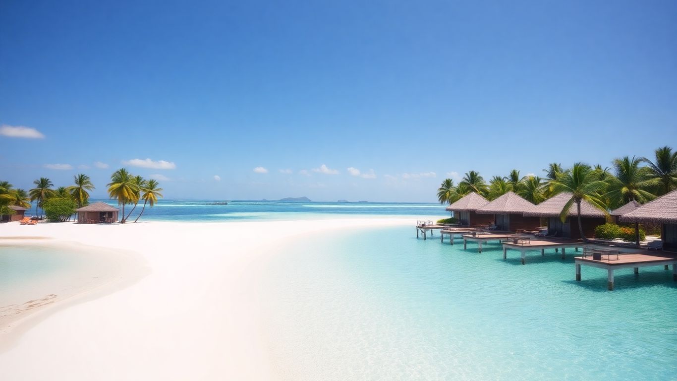 Maldives overwater bungalows and turquoise lagoon