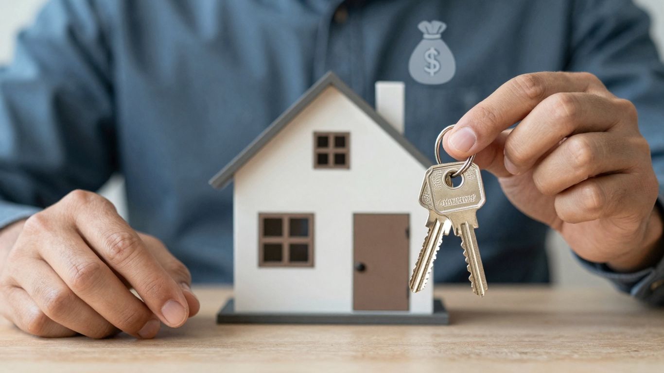 Persona comparando llaves de casa y ahorrando dinero.