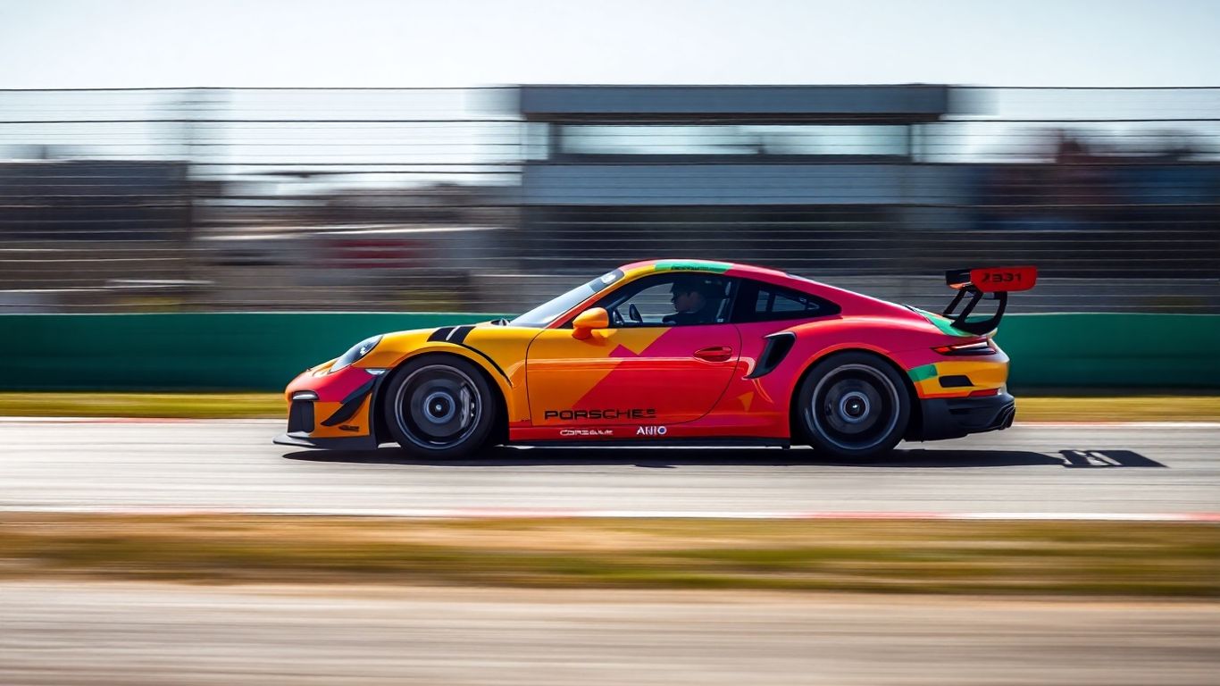 Porsche race car on track at Petit Le Mans.