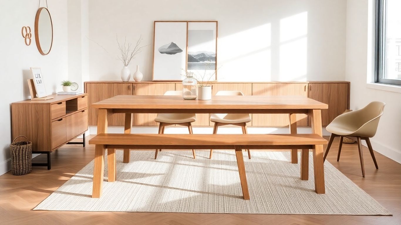 Modern dining set with oak table and bench