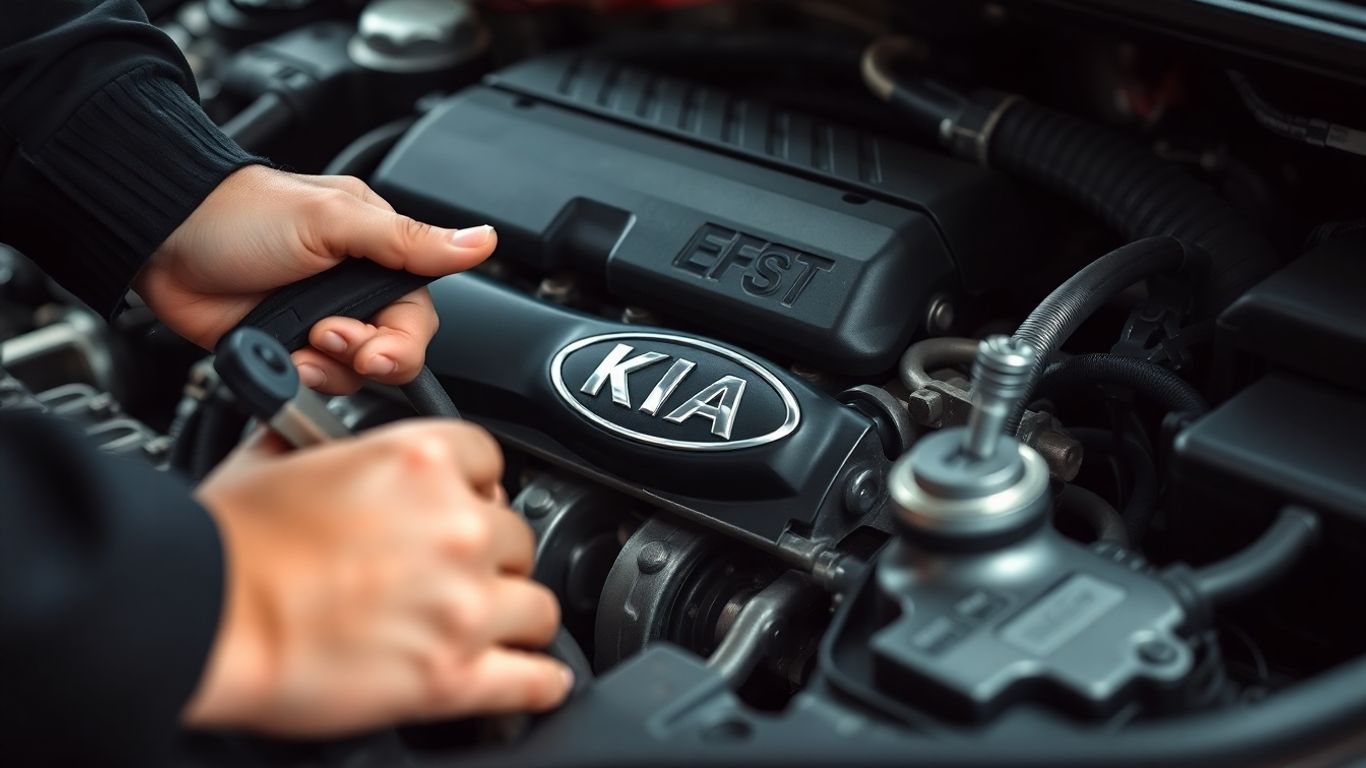 Mechanic working on Kia car engine parts