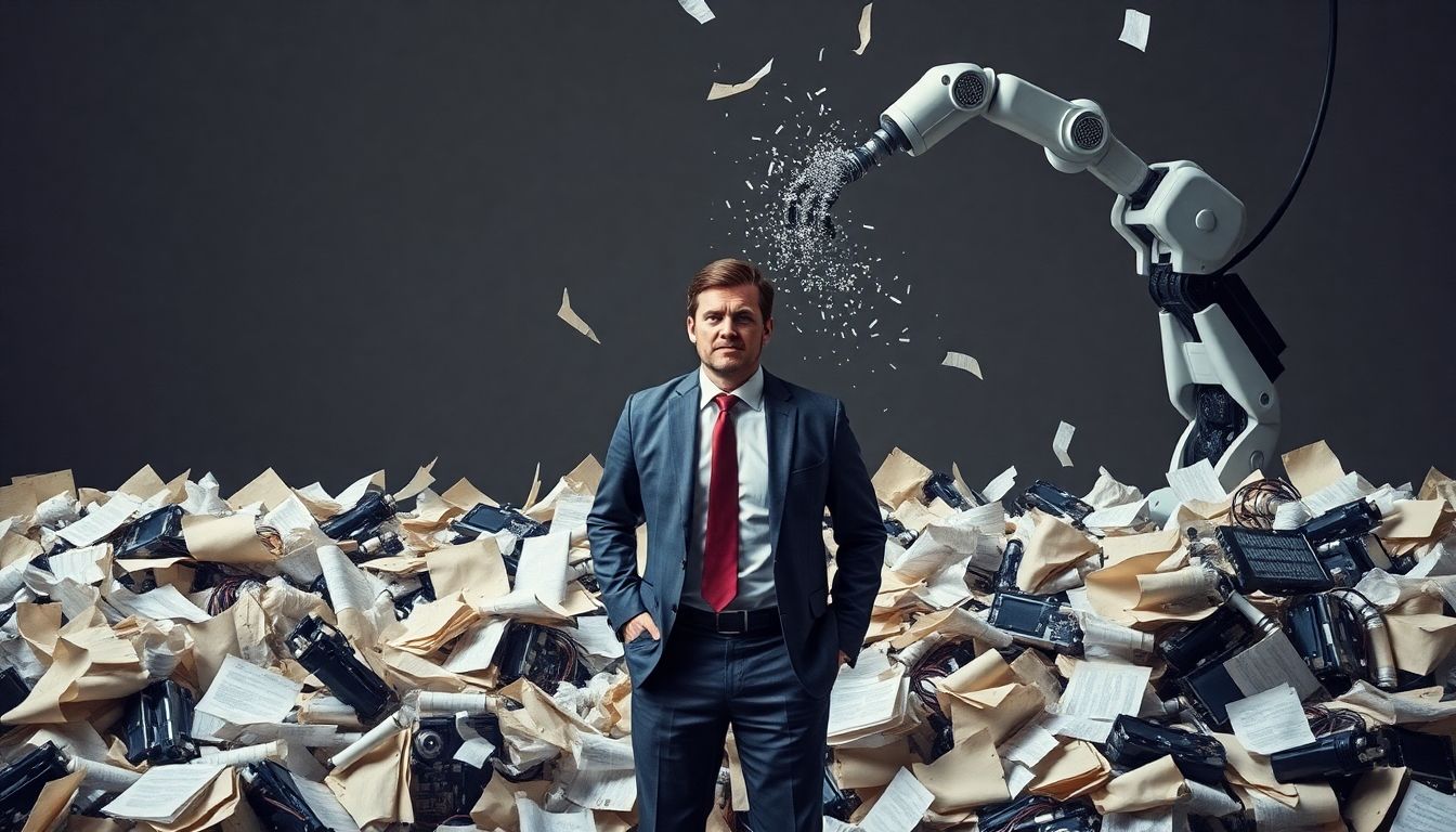 Person fixing errors caused by a broken robot.