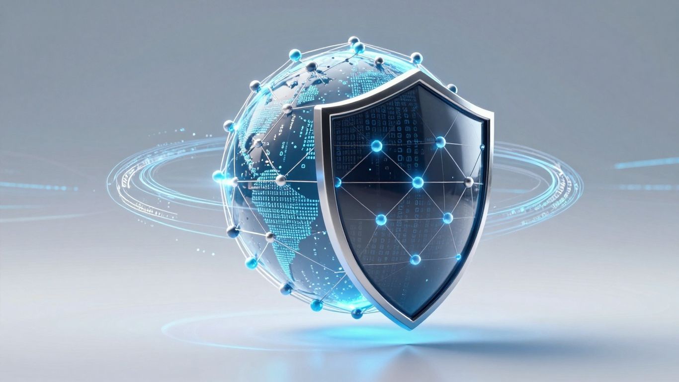 Blockchain network protecting digital data sphere.