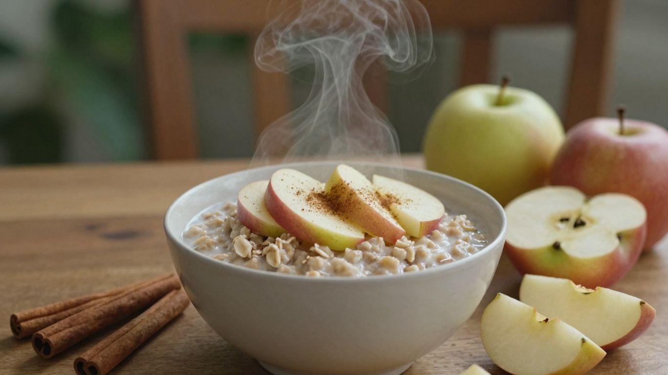 Bowl of apple cinnamon oatmeal with fresh fruit.