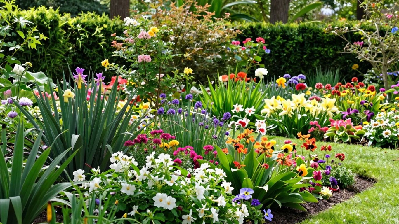 Kleurrijke bloemen en groen in de Vlinderhof tuin.