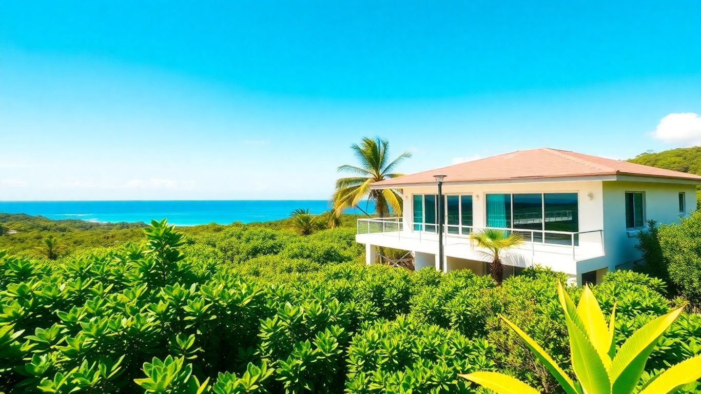 Jamaican house with tropical landscape
