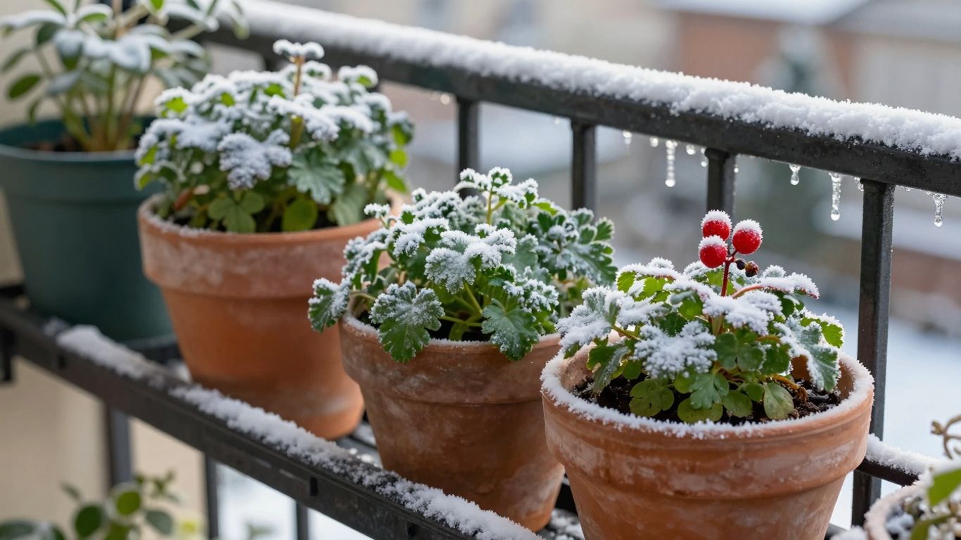Urbane Gärten im Winter mit Schnee und Eis