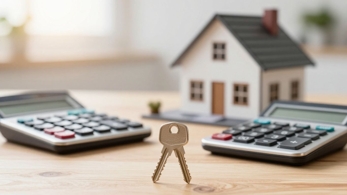 House with calculator for mortgage loan payments