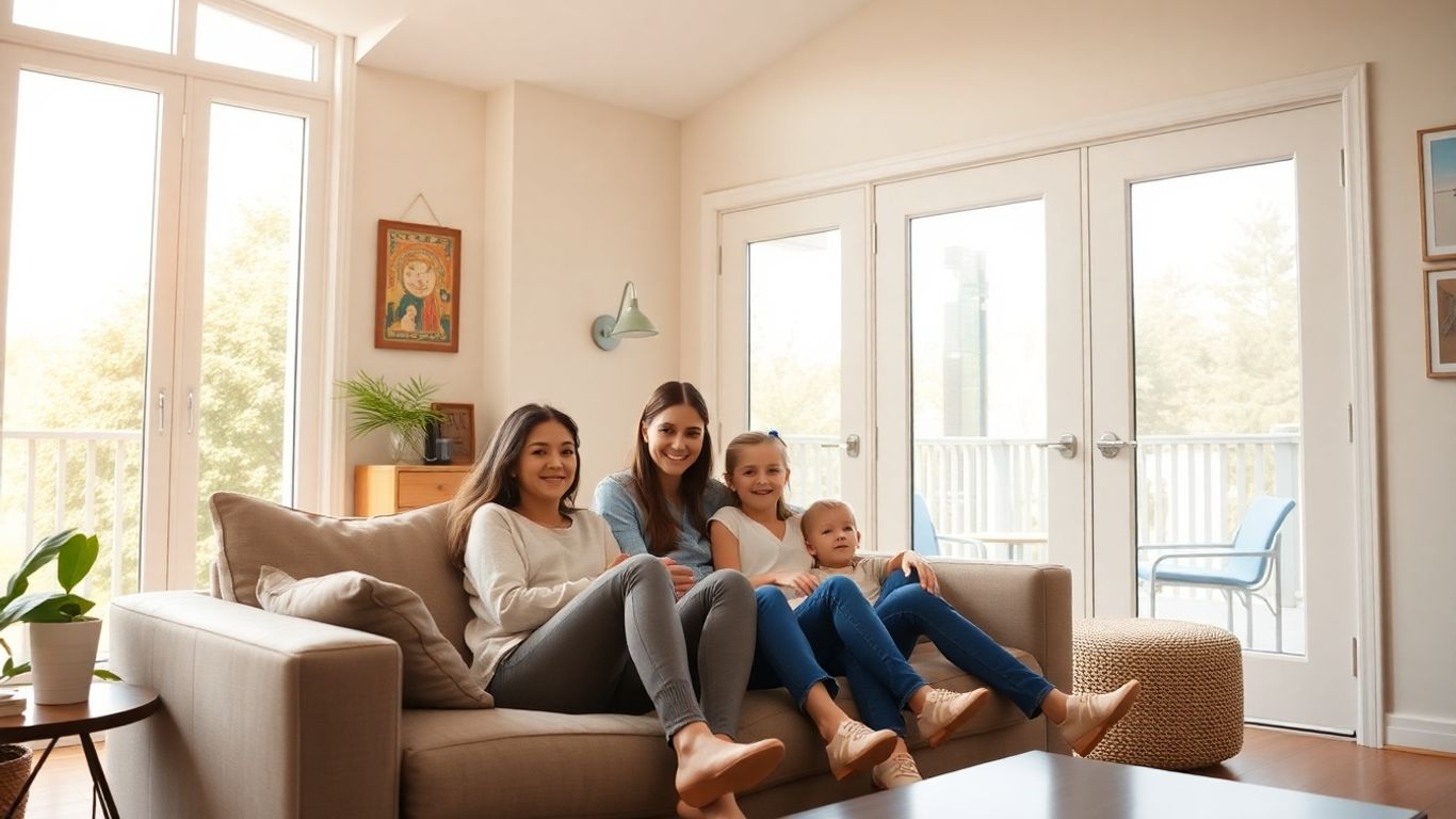 Familia feliz en un salón acogedor y seguro