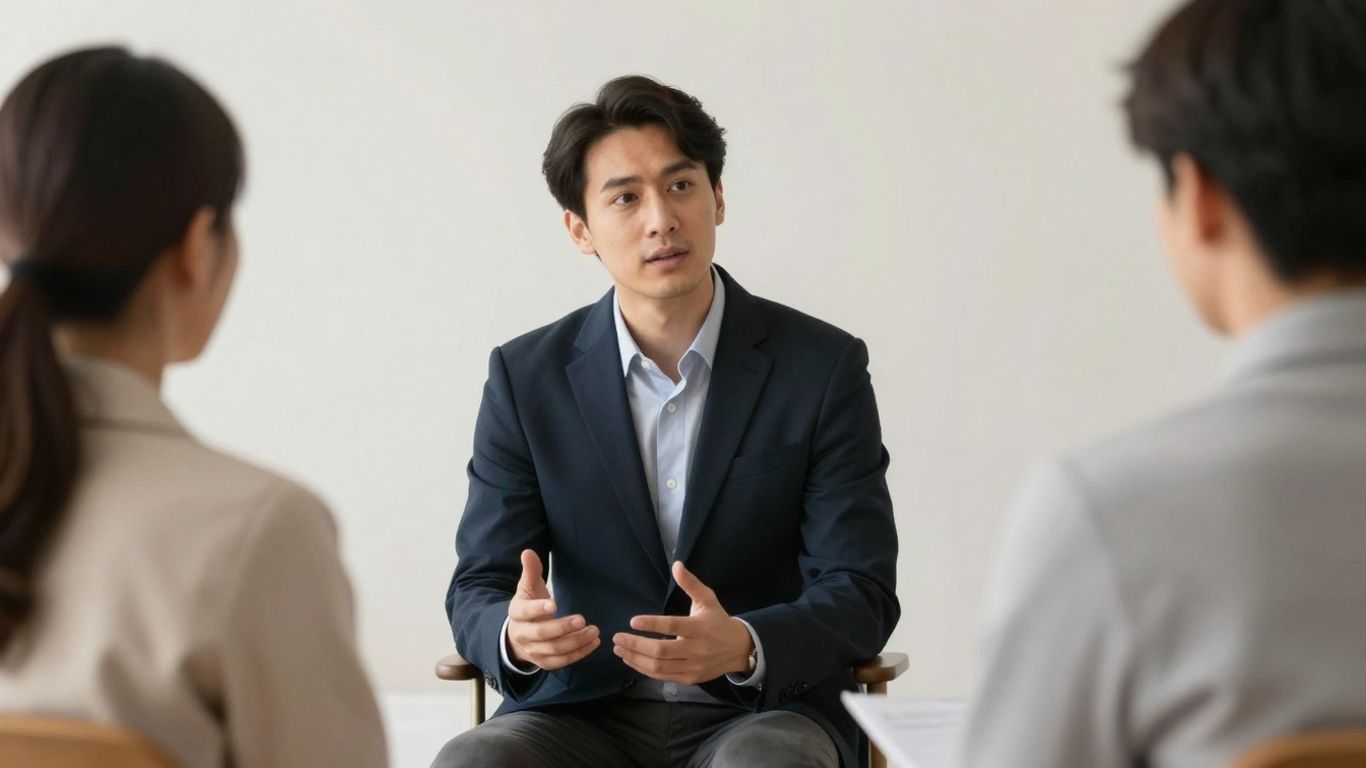 Mediator facilitating a discussion between two people.