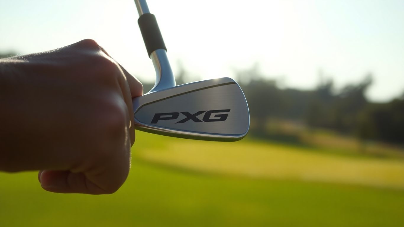 Golfer gripping a PXG iron club.