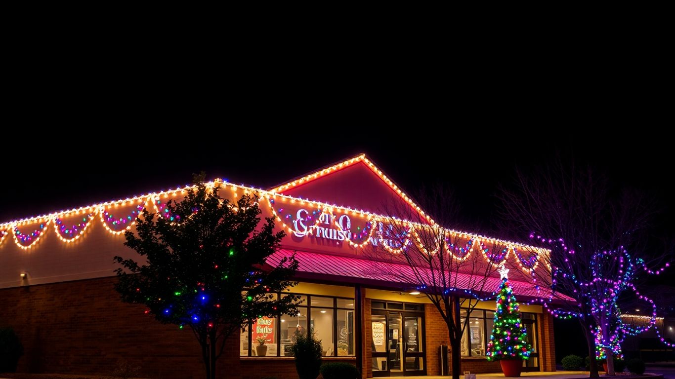 Commercial building with bright Christmas lights in Cottleville.