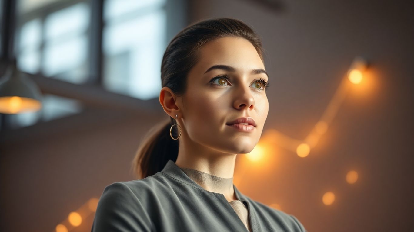 Professional looking forward with career growth elements.