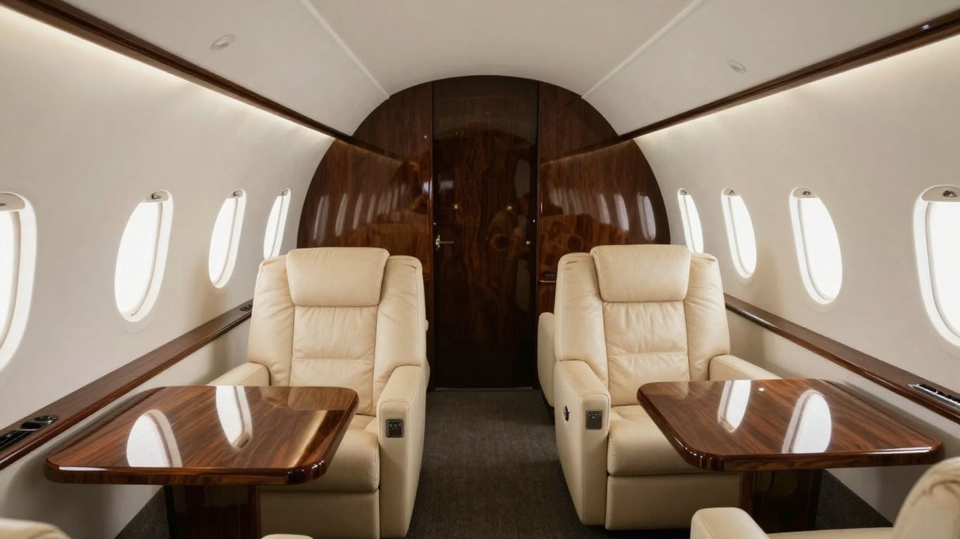 Interior of Lewis Hamilton's luxurious private jet cabin.