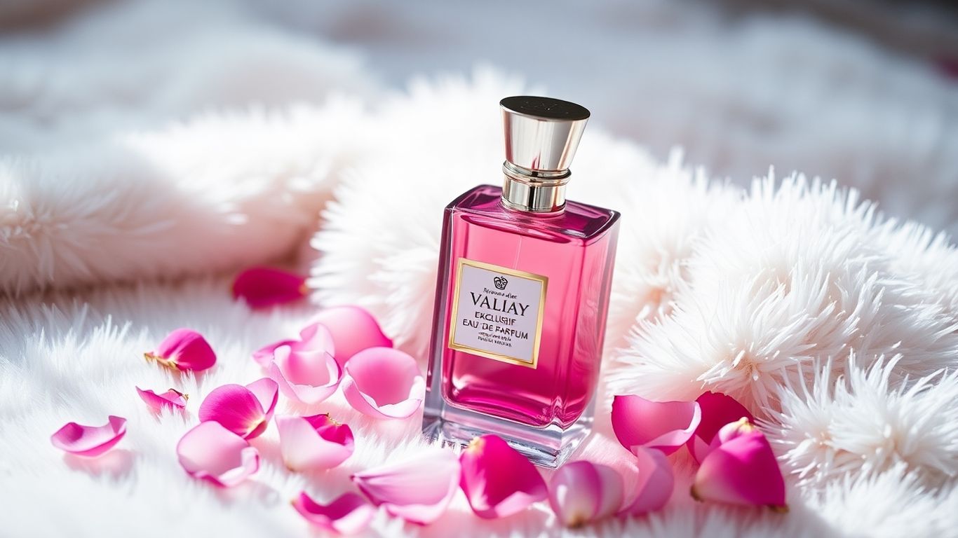 Parfums de Marly Valaya Exclusif perfume bottle with scattered petals.