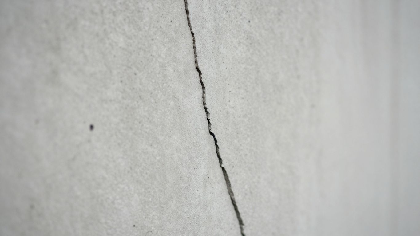 A thin crack in a concrete wall.