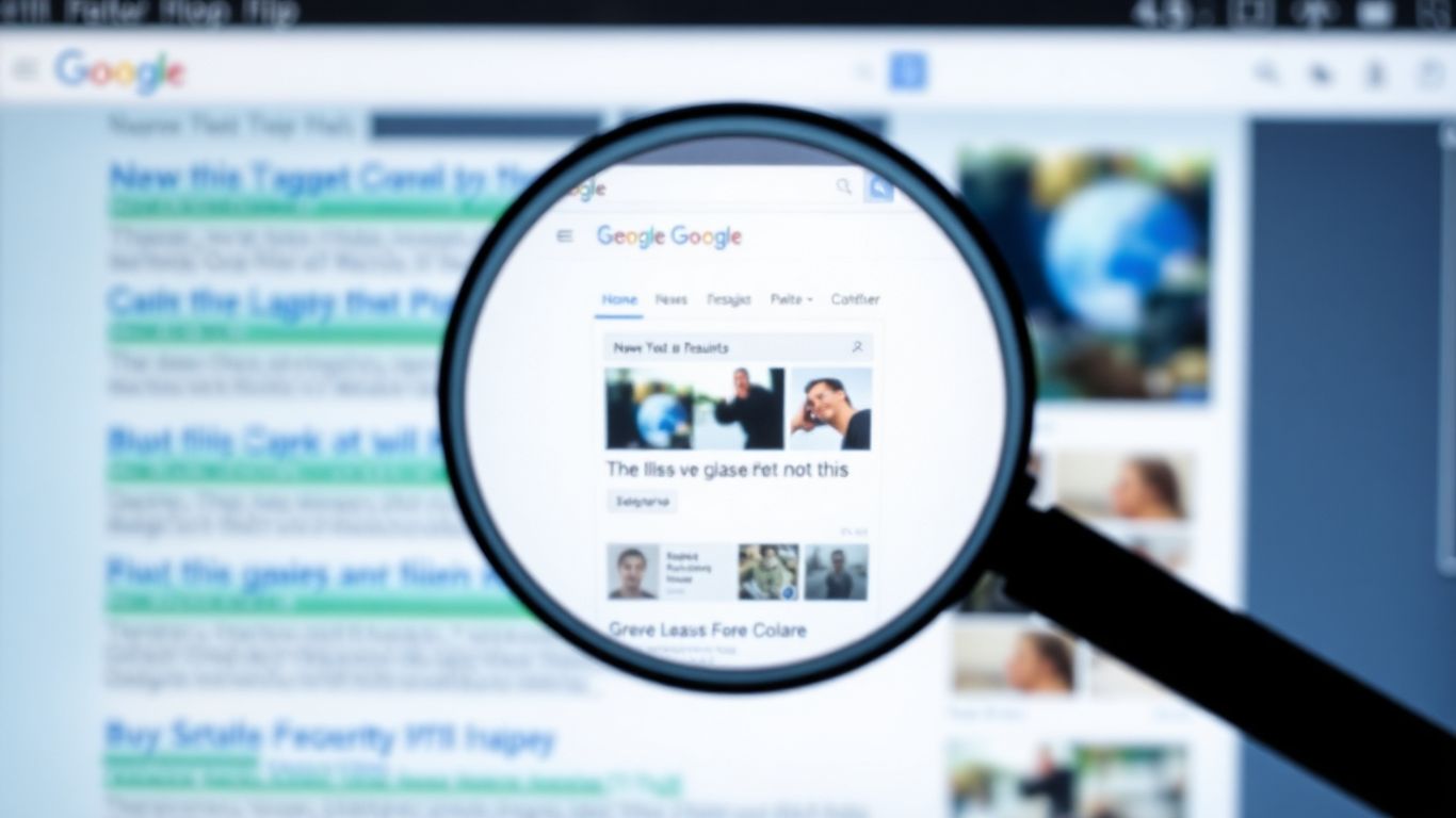 Google search results page with a magnifying glass.